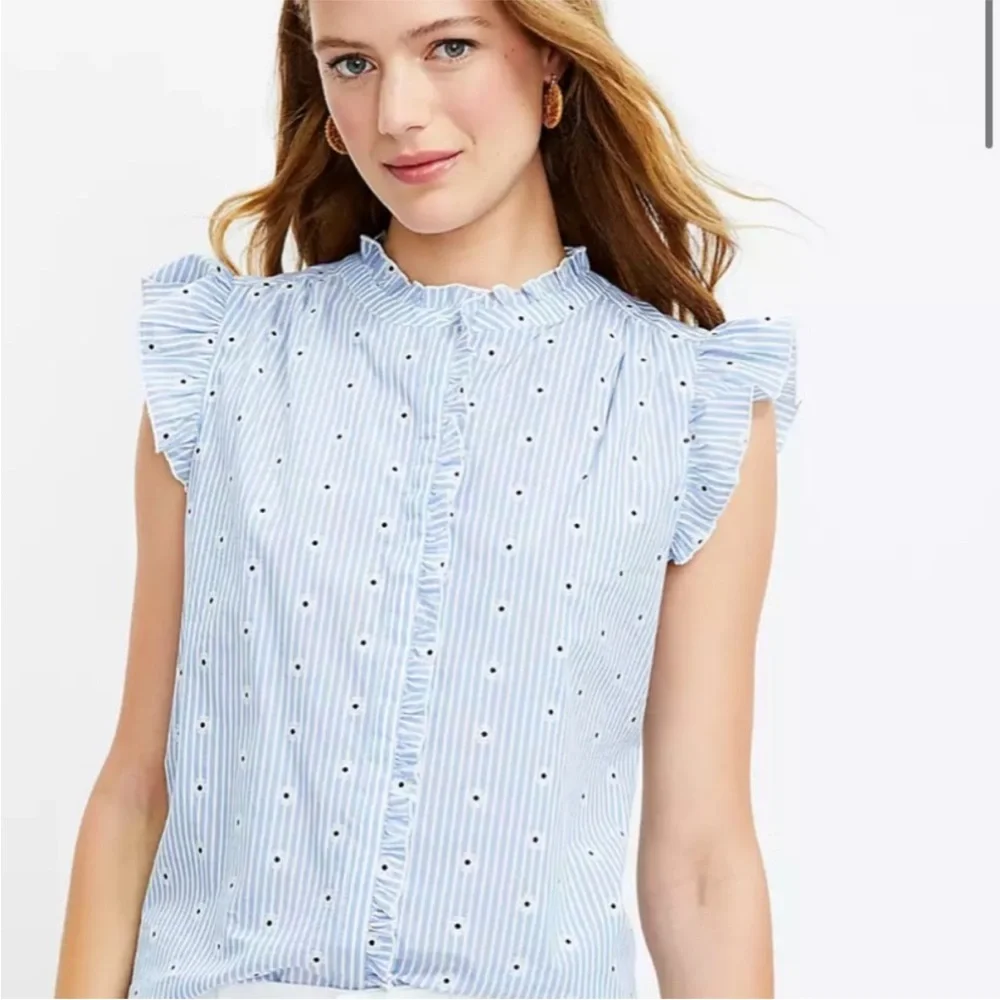 LOFT Clip Dot Daisy Ruffle Top - Picture 1 of 9